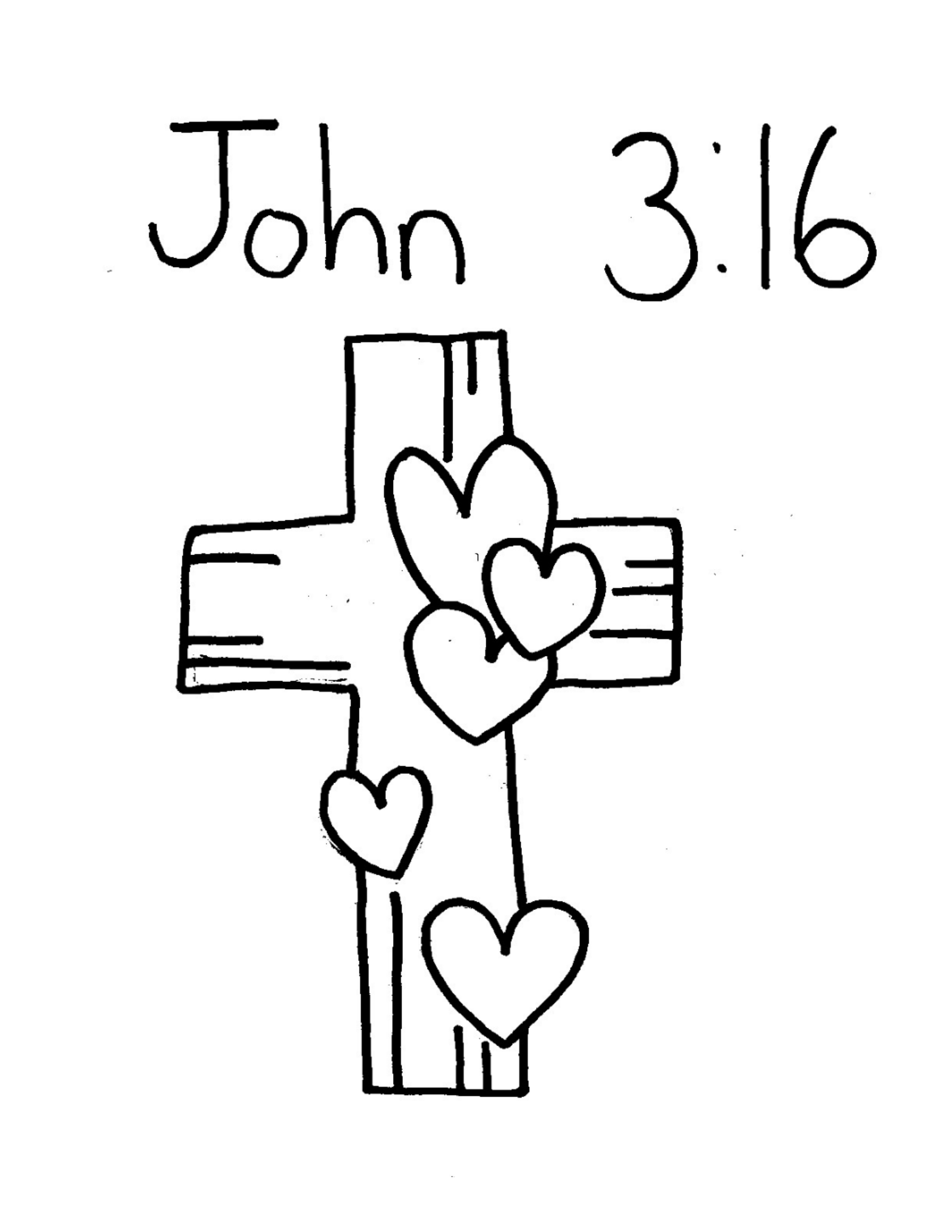 A colouring page with the bible verse John 3:16.